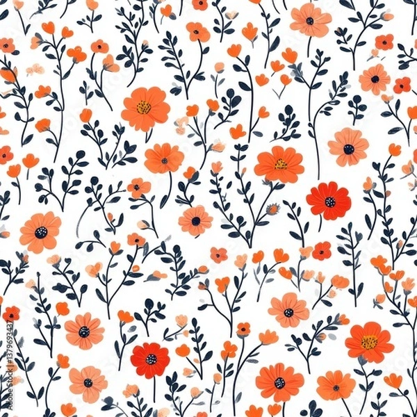 Fototapeta Colorful floral pattern nature-inspired textile art in a cheerful botanical design