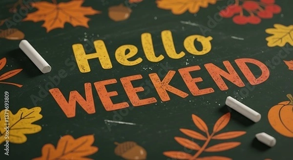 Obraz Autumn Weekend Greetings Chalkboard Fall Fun Weekend Welcome Hello Weekend Autumn Cozy Weekend Vibes Harvest Hues Weekend A Chalky Autumn Welcome Warm Weekend Wishes AI Generated