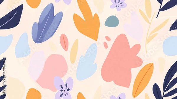 Fototapeta Modern Abstract Floral Pattern. Colorful Botanical Design for Trendy Backgrounds