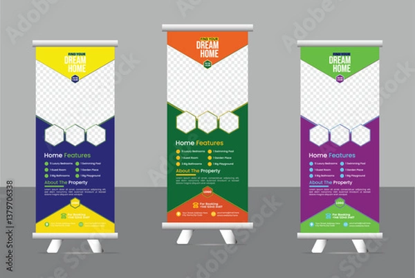 Obraz Professional creative roll up banner, Real estate Roll up banner design, Corporate business banner stand design, Real estate roll up banner design or pull up banner template