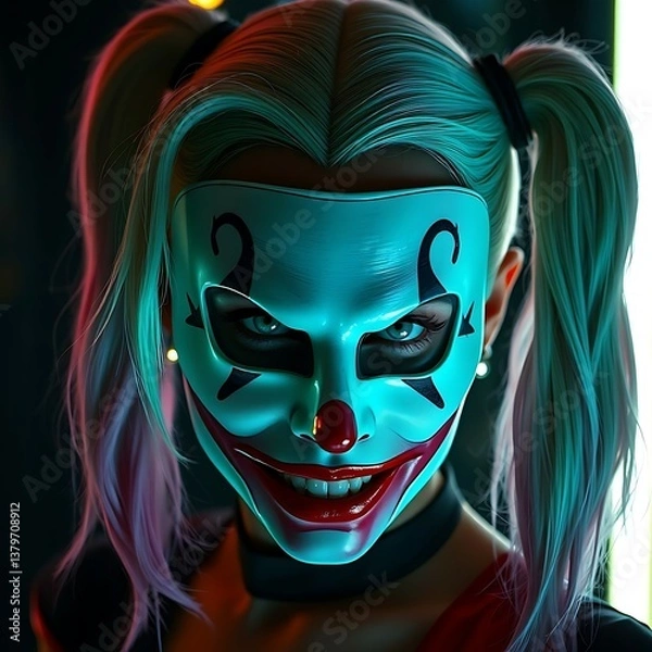 Fototapeta portrait of a young woman with a mask of devil 