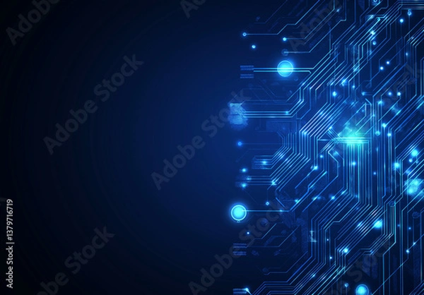 Fototapeta  Blue Technology Background  Circuit Board Design  High-Resolution Vector Illustration  Futuristic Blue & Purple Color Scheme  White Space Centered for Card Design