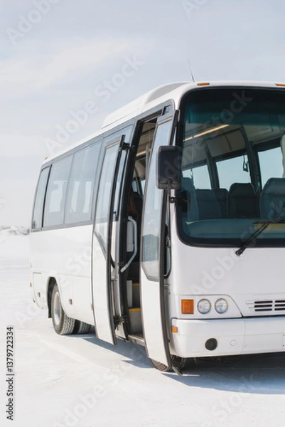 Fototapeta Empty white tour bus on white background