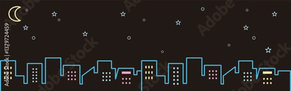 Obraz バナー　広告　夜景　建物　都会　ビル　シルエット　ポップ　背景　フレーム　壁紙　イラスト素材