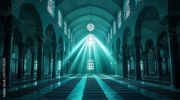 Fototapeta Interior architecture shows light streams illuminating the large hall beautifully