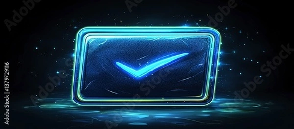 Fototapeta A Glowing Blue Check Mark Symbol Inside A Rectangular Frame