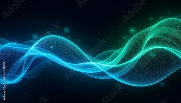 Fototapeta Dynamic 3D Vector Wave Lines in Blue-Green Gradient for Technology and Digital Designs

