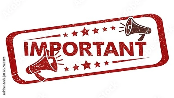 Obraz Important announcement attention urgent notify alert message warning caution notice megaphone speaker stars