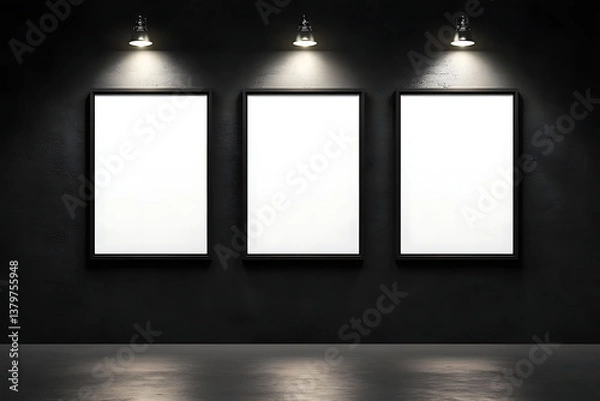 Fototapeta movie poster frame mockup with spotlights from above , 