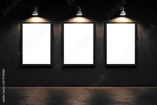 Fototapeta movie poster frame mockup with spotlights from above , 