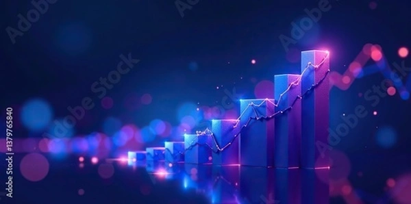 Obraz Abstract background of a glowing blue and purple financial graph chart symbolizing growth and success,  chart,  blue