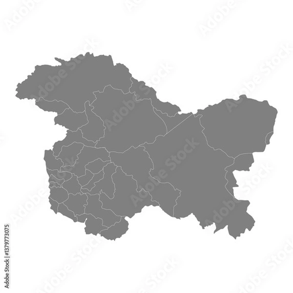 Fototapeta High Quality map of Jammu and Kashmir is a state of India, with borders of the districts