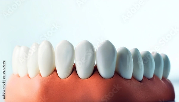 Fototapeta white teeth against a soft, light background, ideal for dental, healthcare concepts, excellent dental hygiene and a confident, healthy smile, suitable for dental and healthcare