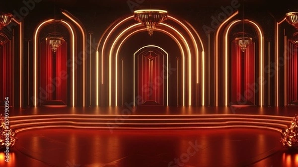 Fototapeta Red Neon Archway Stage Design