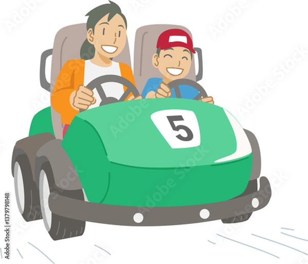 Fototapeta ゴーカートに乗った母親と子供