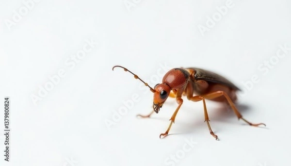 Fototapeta Close-up of a single insect on plain white background, antennae, close-up shot, white