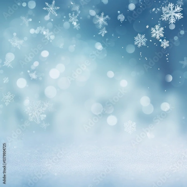 Obraz Christmas background featuring delicate snowflakes of various sizes gracefully falling against a soft gradient backdrop