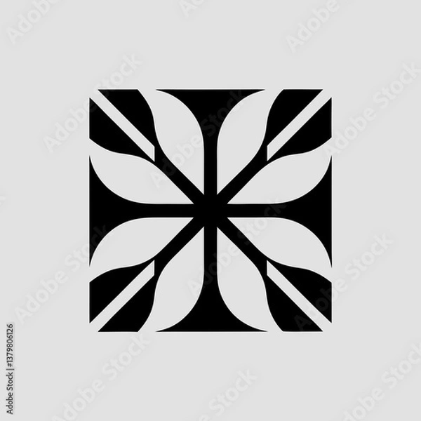 Fototapeta Abstract black and white floral pattern in square format