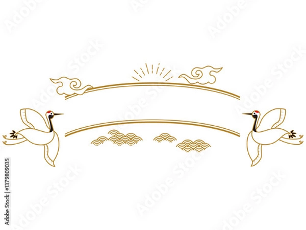 Obraz 鶴の和風デザインタイトルイラスト