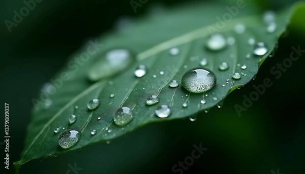 Obraz Leaf with Dew Drops Macro