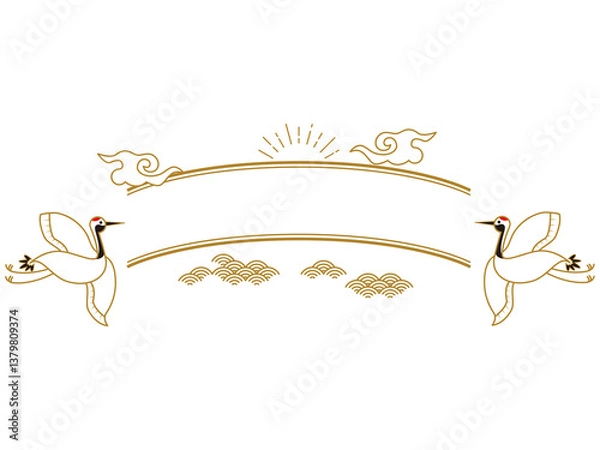 Obraz 鶴の和風デザインタイトルイラスト