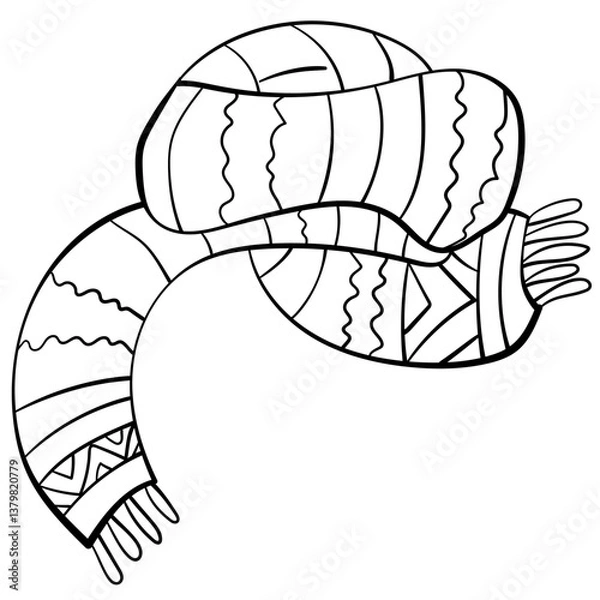 Obraz Outline cozy striped scarf, simple coloring page with autumn mood