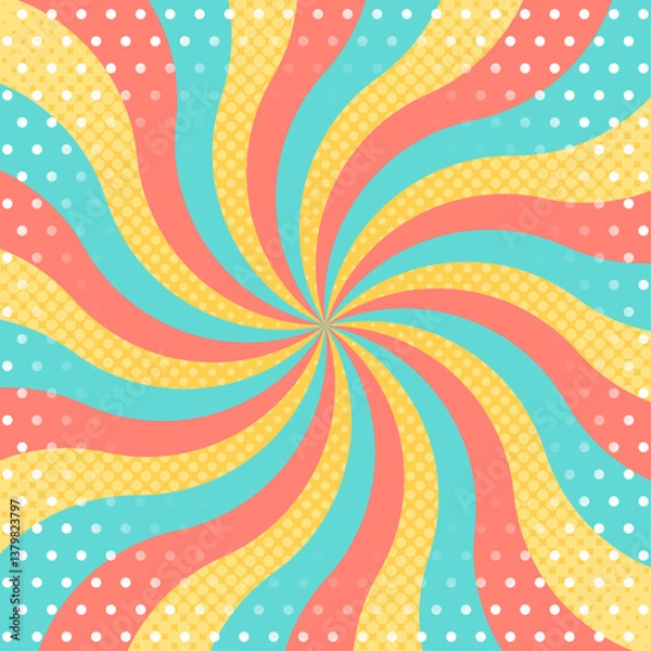 Fototapeta 曲線のサンバースト、ハーフトーンのドット柄、ドットのパターン、正方形サイズ