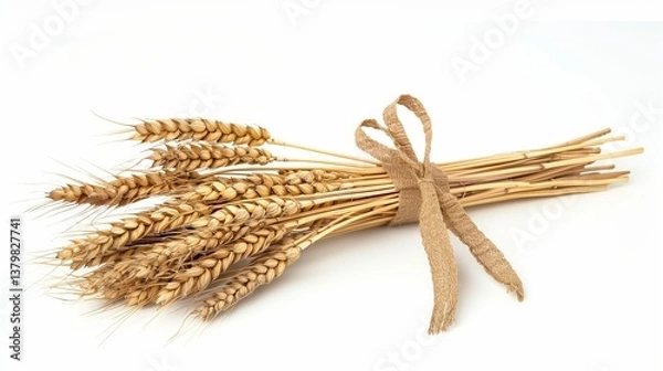 Obraz A wheat stalk bundle clipart tied with a rustic ribbon, displayed against a white background.