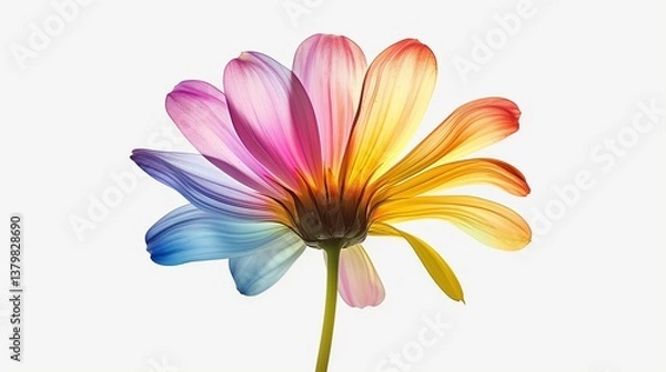 Obraz A wildflower clipart with colorful petals and a slender stem, standing against a white background.