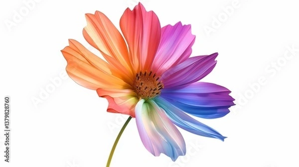 Obraz A wildflower clipart with colorful petals and a slender stem, standing against a white background.