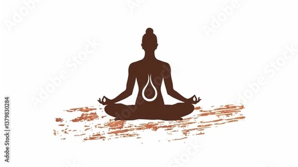 Obraz A yoga pose icon with a person meditating, representing mindfulness, clearly drawn on a white background.