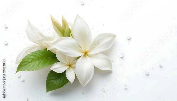 Obraz Jasmine Flower Isolated on White Background – Symbol of Purity and Elegance

