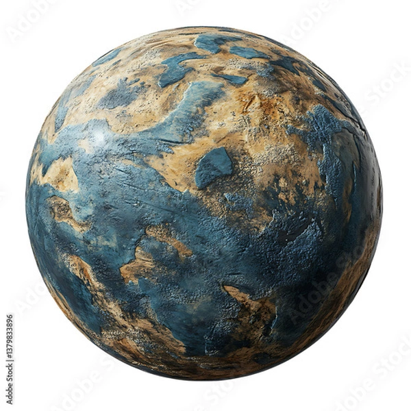 Fototapeta Weathered teal and ochre alien planet on isolated white background