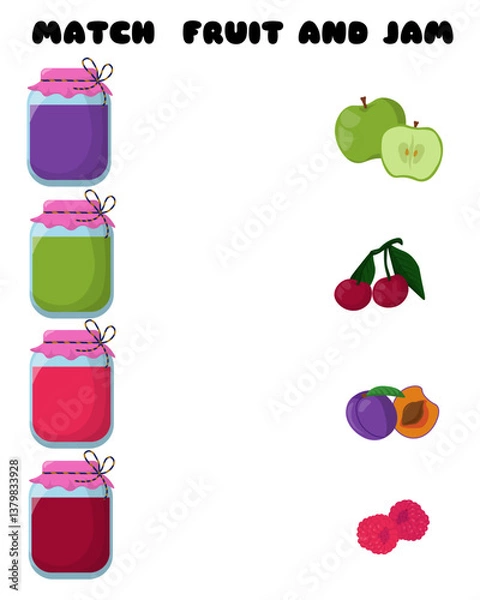 Obraz Matching Fruits and Jam, Educational Game for Kids Activity and Creativity