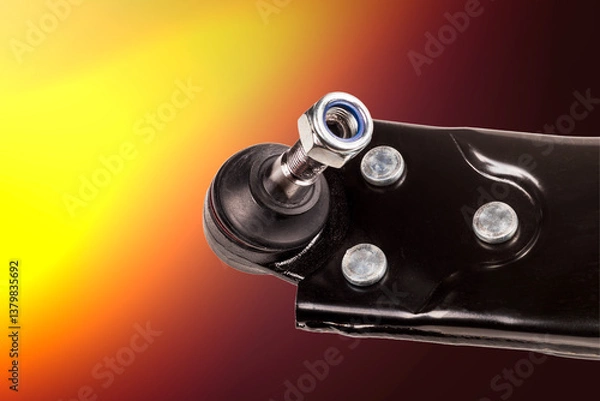 Fototapeta Automotive control arm with hinge and bushings displayed on a plain background for engineering analysis and design purposes