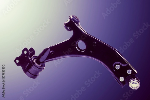 Obraz Automotive control arm with hinge and bushings displayed on a plain background for engineering analysis and design purposes