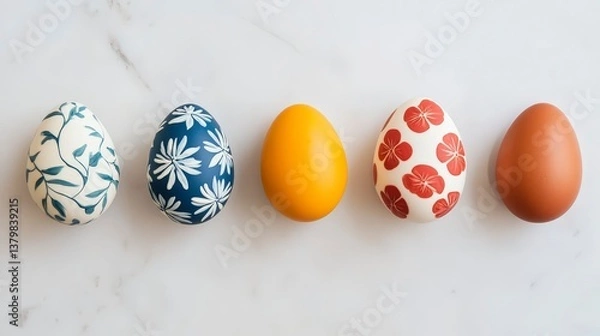 Fototapeta Beautifully Crafted Easter Eggs with Encaustic Wax Decoration in Various Colors and Designs