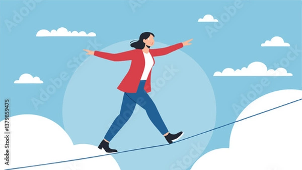 Fototapeta Businessman Walking on Tightrope with Symbolizing Risk, Vision, and Ambition in Career Growth and Success"
