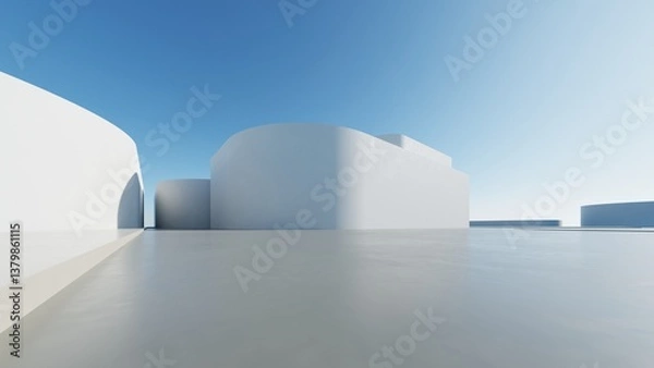 Obraz 3d render of abstract modern architecture with empty cement floor, minimal exterior, car presentation background