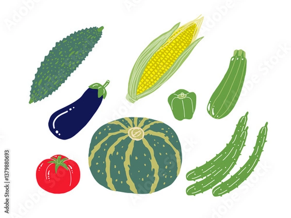 Obraz 夏野菜の手書きイラスト