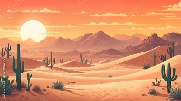 Obraz Retro Pixel Art Desert – Sand Dunes & Cacti Under Bright Sun for Adventure & Exploration Themes