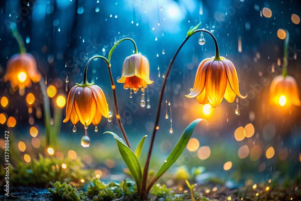 Fototapeta A flower resembling a small lantern, glowing softly in yellow and orange