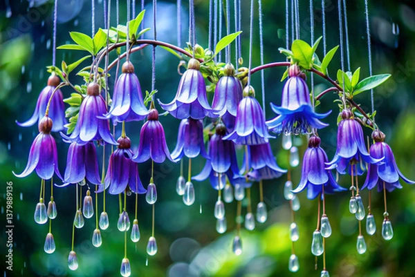 Fototapeta A flower with petals shaped like wind chimes, dangling from thin stems in shades