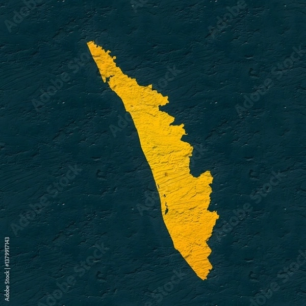 Fototapeta Kerala yellow map on isolated greenish textured background. High quality coloured map of Kerala, India.