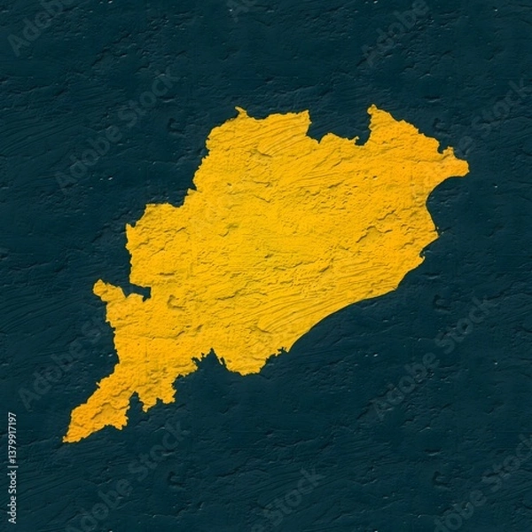 Obraz Odisha yellow map on isolated greenish textured background. High quality coloured map of Odisha, India.