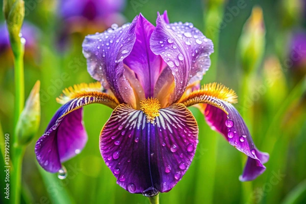 Fototapeta An iris with elongated, jelly-like petals in neon colors