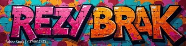 Obraz Colorful graffiti spray painted on urban brick wall background,  creative,  colorful