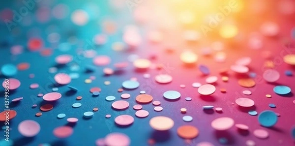 Obraz Colorful Memphis round confetti background in cyan blue, pink, and yellow with a childish and festive design,  background,  yellow
