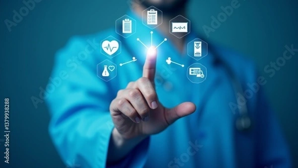 Fototapeta Doctor Interface Touching Medical Icons