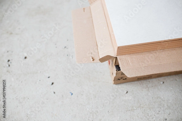 Fototapeta Stack of new ceramic tiles in packaging - material for wall and floor covering